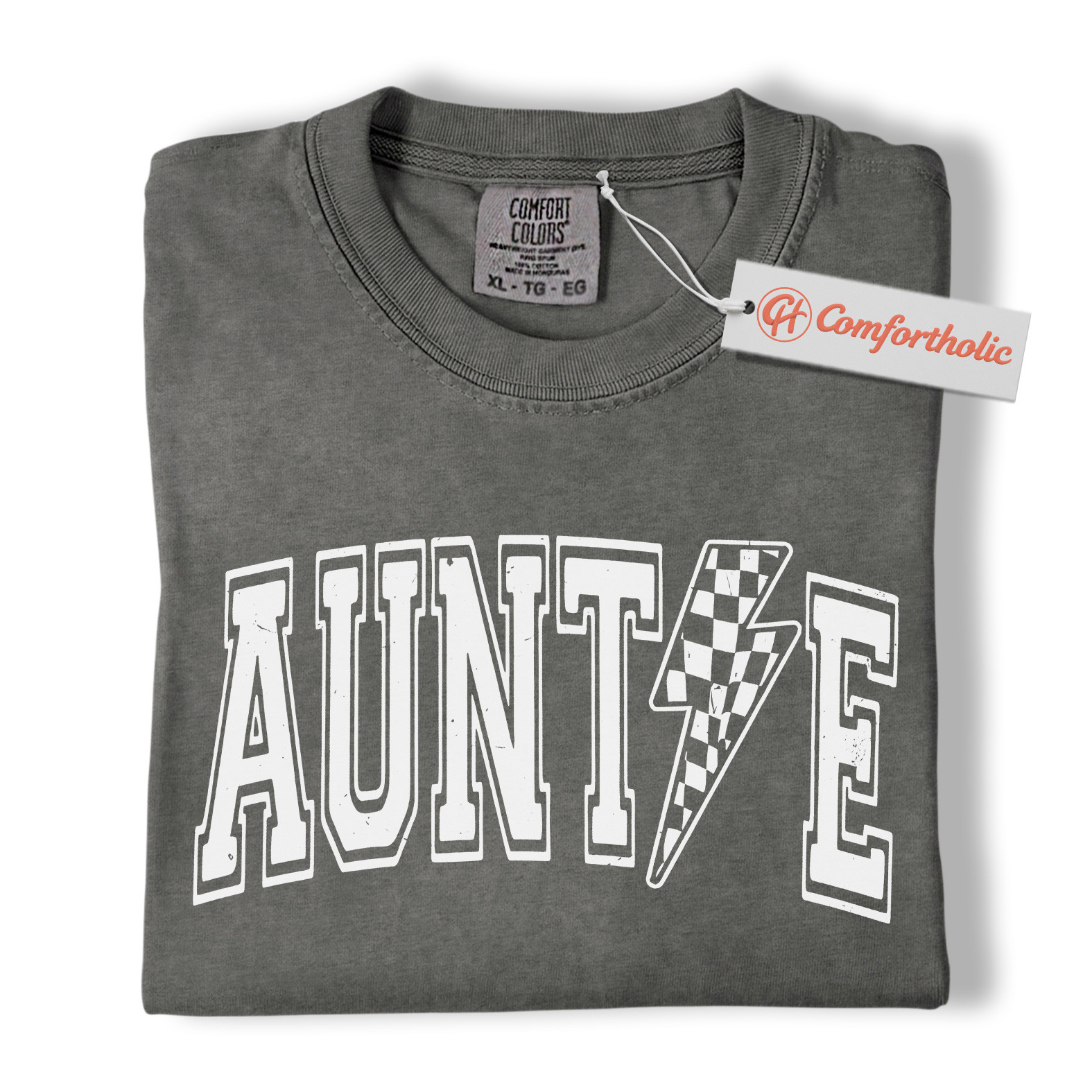 Auntie Shirt, Lightning Bolt Graphic Tee, Cool Checker Print Aunt T-Shirt, Trendy Comfort Colors Shirt - Image 4