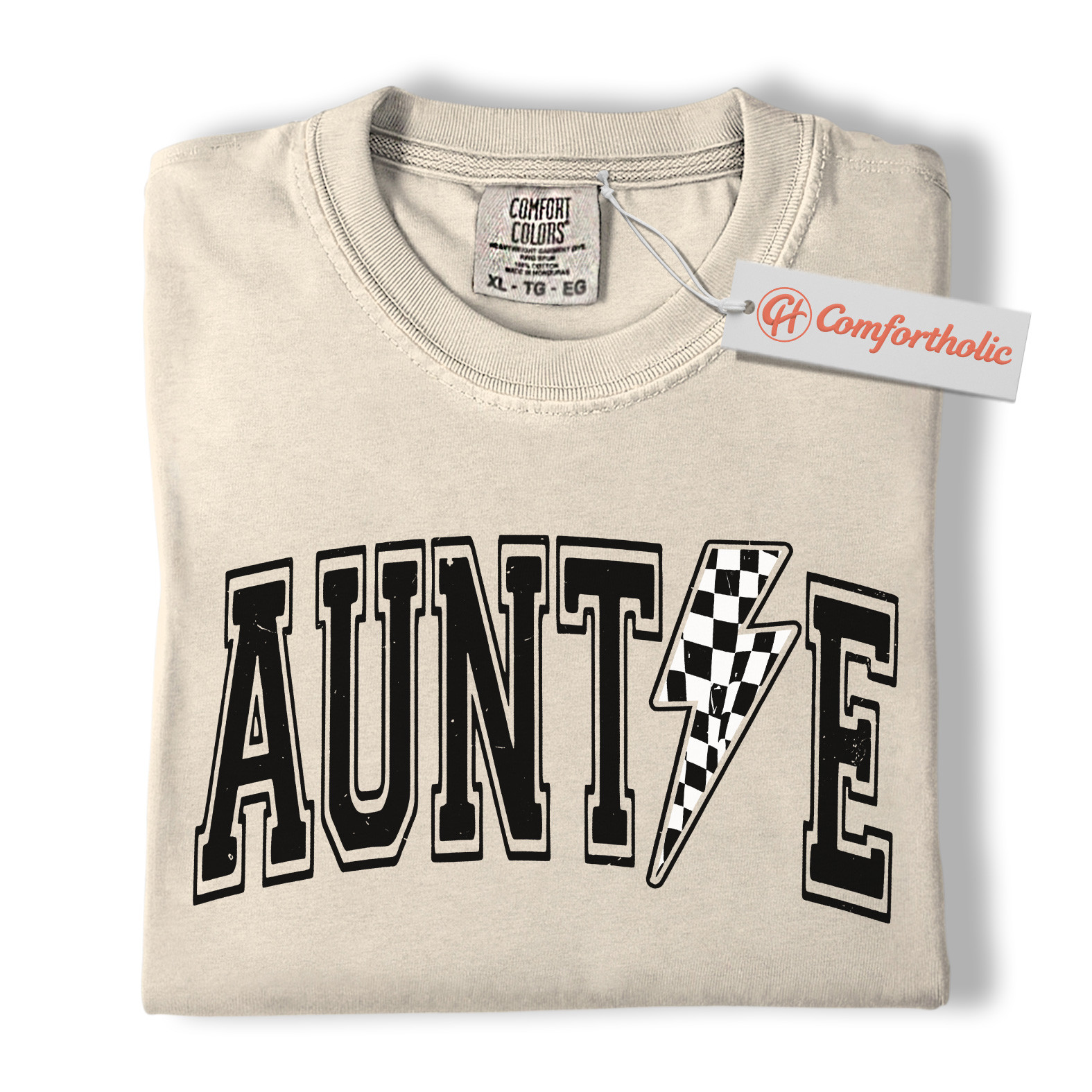 Auntie Shirt, Lightning Bolt Graphic Tee, Cool Checker Print Aunt T-Shirt, Trendy Comfort Colors Shirt - Image 5