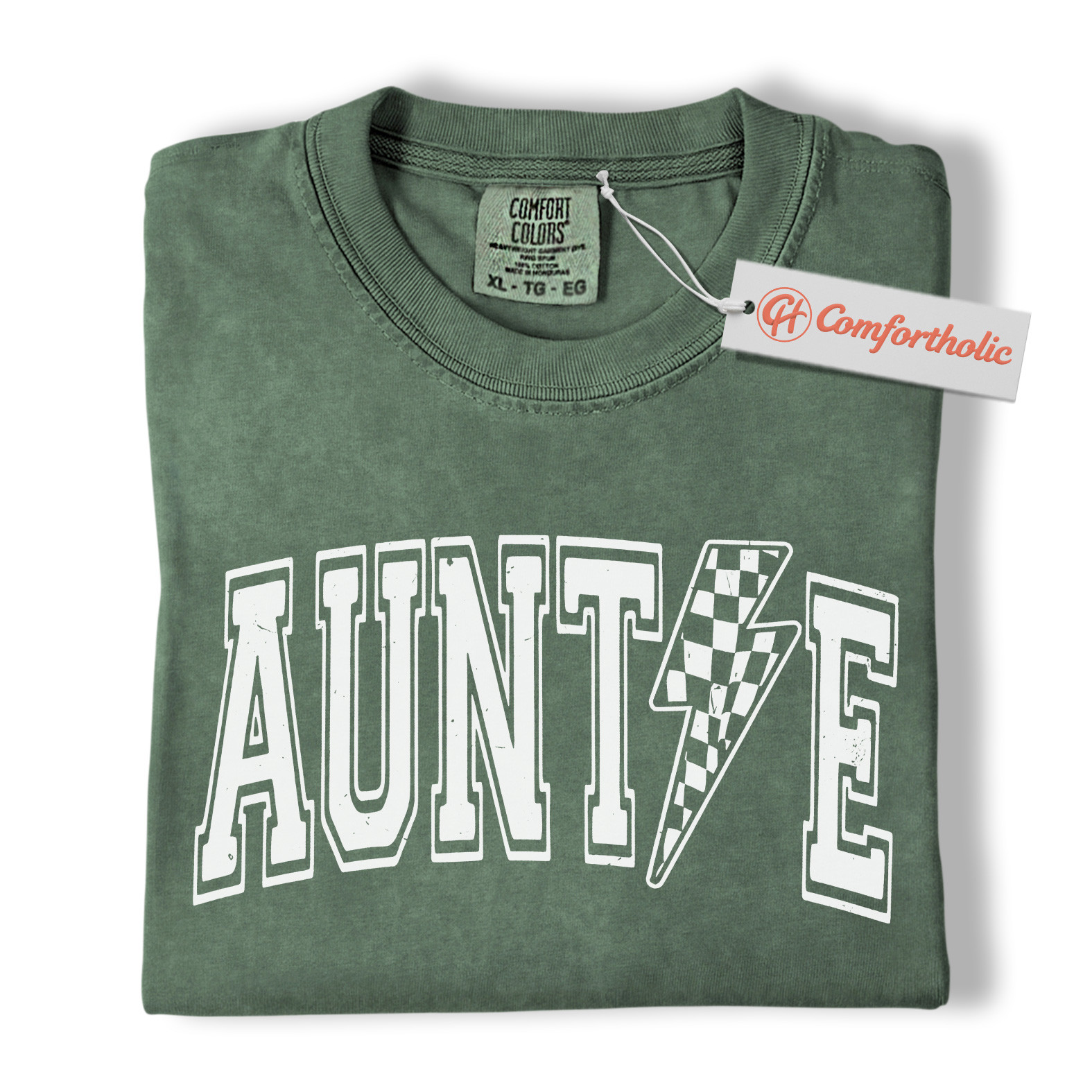 Auntie Shirt, Lightning Bolt Graphic Tee, Cool Checker Print Aunt T-Shirt, Trendy Comfort Colors Shirt - Image 6