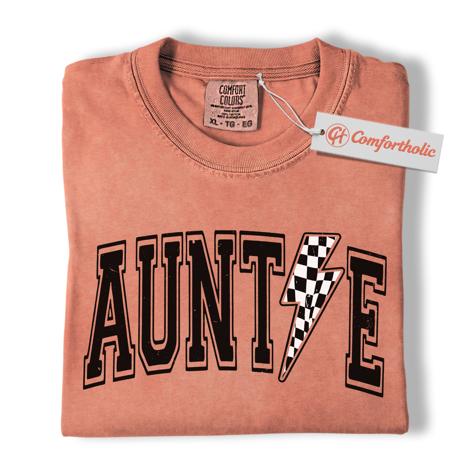 Auntie Shirt, Lightning Bolt Graphic Tee, Cool Checker Print Aunt T-Shirt, Trendy Comfort Colors Shirt - Image 7