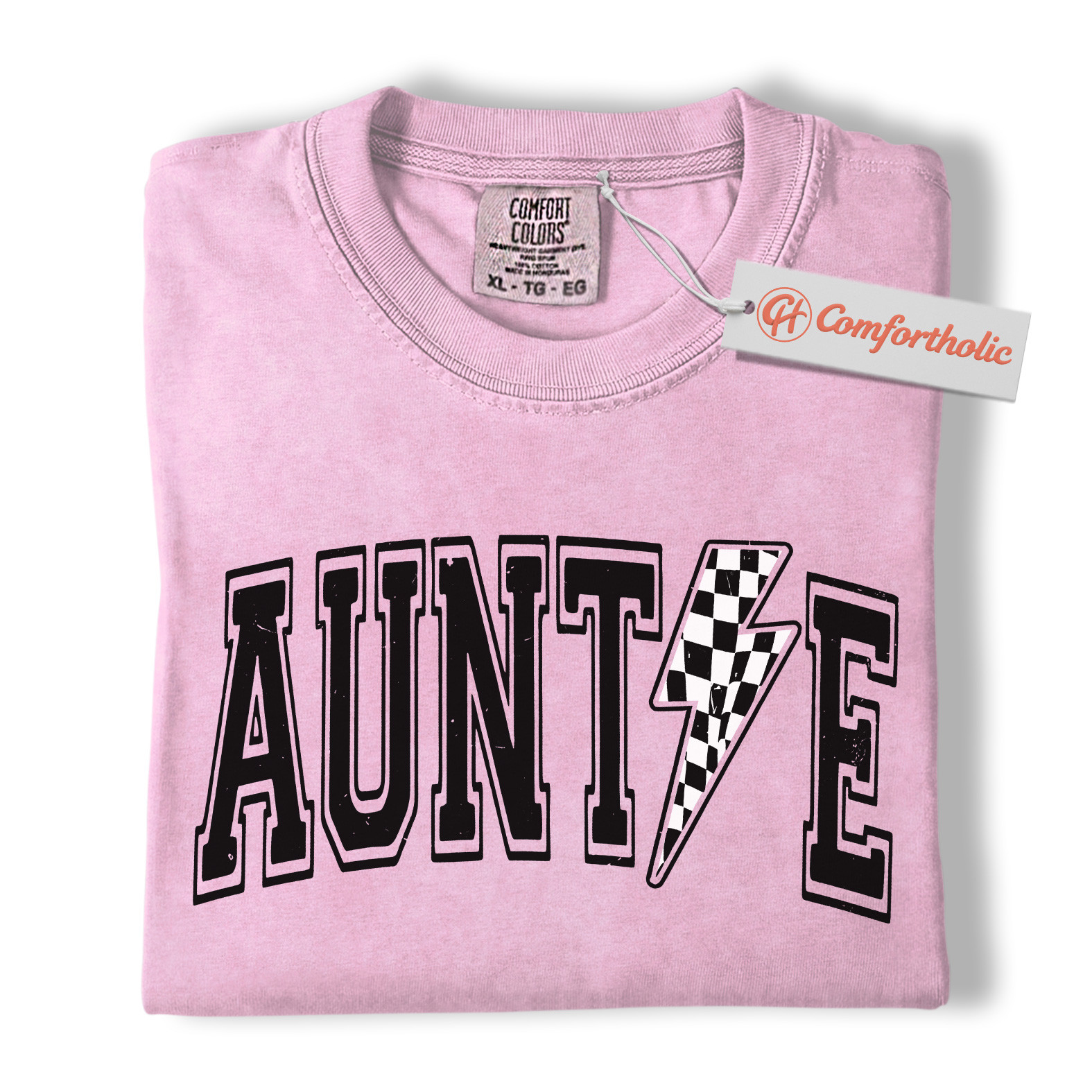 Auntie Shirt, Lightning Bolt Graphic Tee, Cool Checker Print Aunt T-Shirt, Trendy Comfort Colors Shirt - Image 8