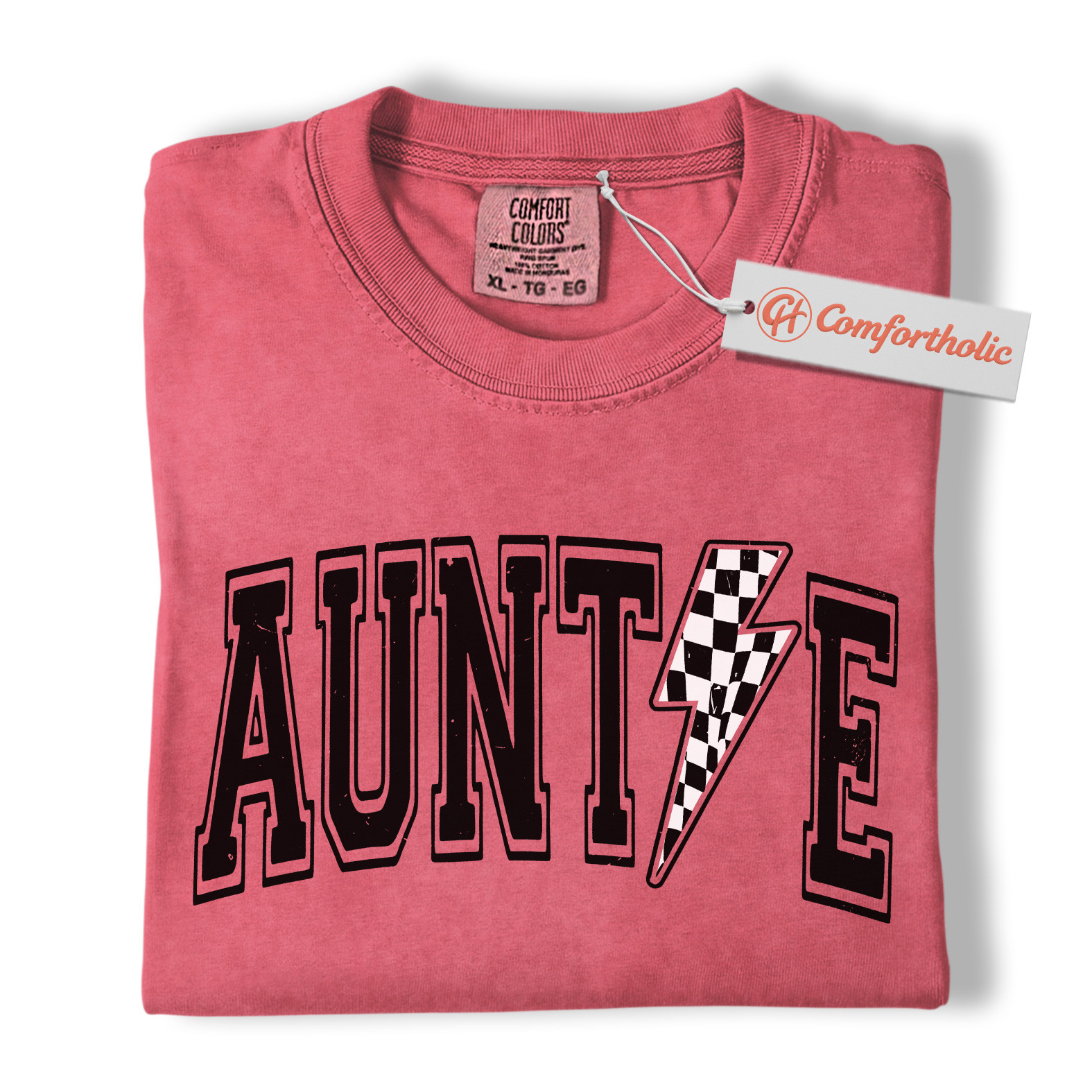 Auntie Shirt, Lightning Bolt Graphic Tee, Cool Checker Print Aunt T-Shirt, Trendy Comfort Colors Shirt - Image 9