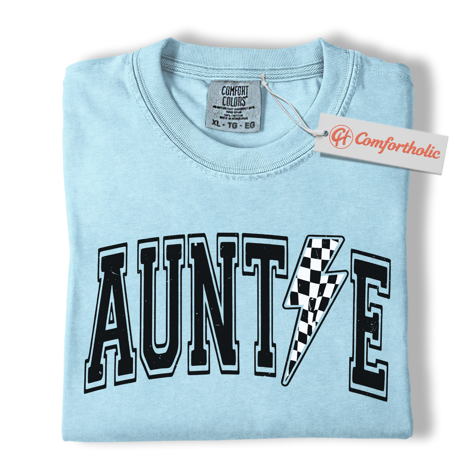 Auntie Shirt, Lightning Bolt Graphic Tee, Cool Checker Print Aunt T-Shirt, Trendy Comfort Colors Shirt - Image 14