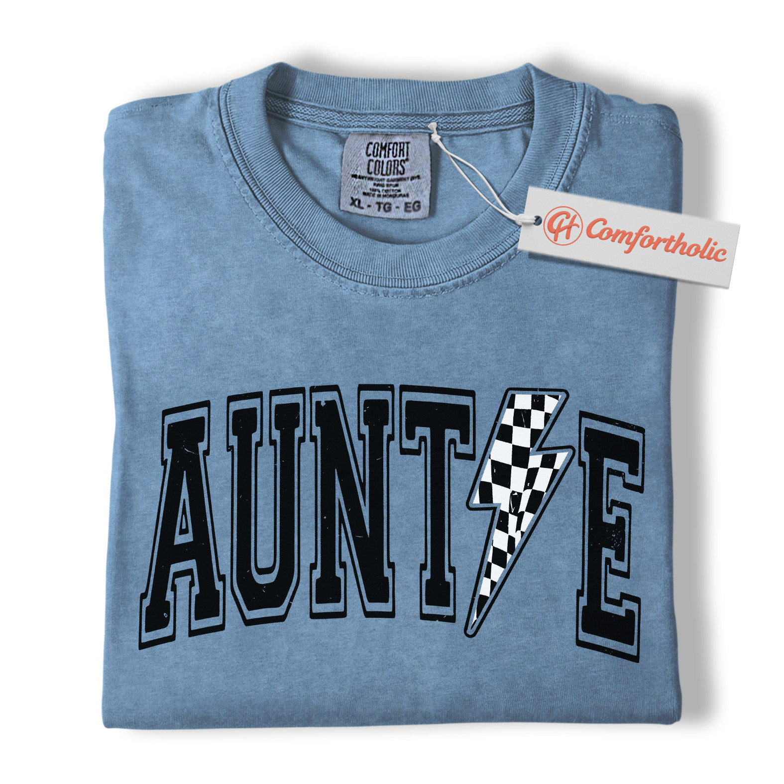Auntie Shirt, Lightning Bolt Graphic Tee, Cool Checker Print Aunt T-Shirt, Trendy Comfort Colors Shirt - Image 17
