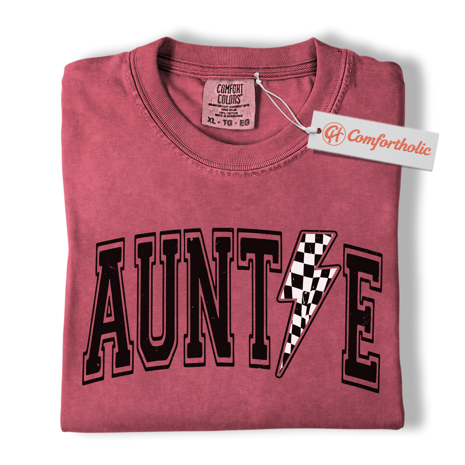 Auntie Shirt, Lightning Bolt Graphic Tee, Cool Checker Print Aunt T-Shirt, Trendy Comfort Colors Shirt - Image 18