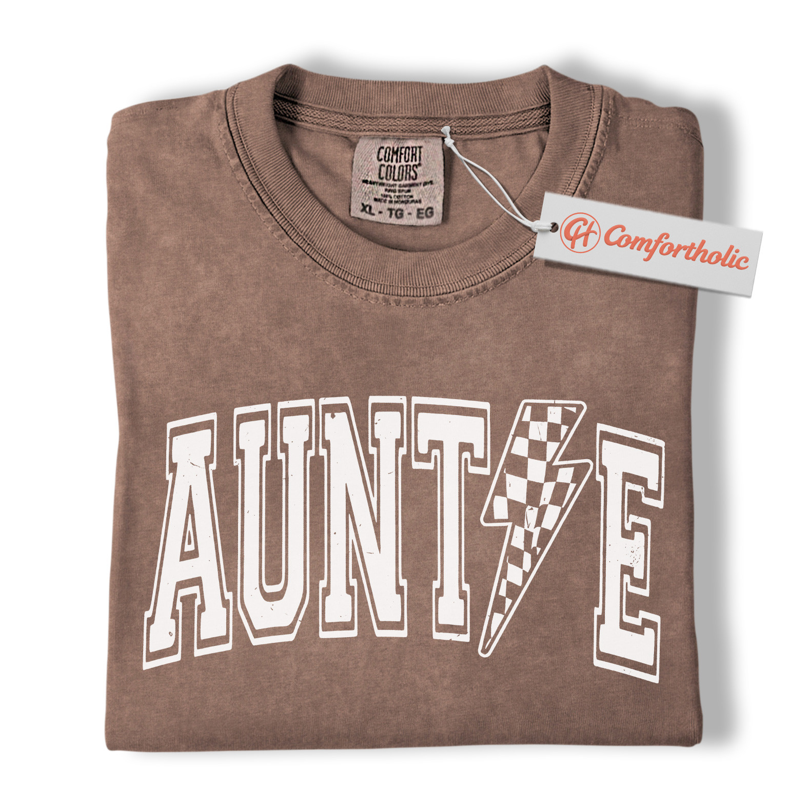 Auntie Shirt, Lightning Bolt Graphic Tee, Cool Checker Print Aunt T-Shirt, Trendy Comfort Colors Shirt - Image 19