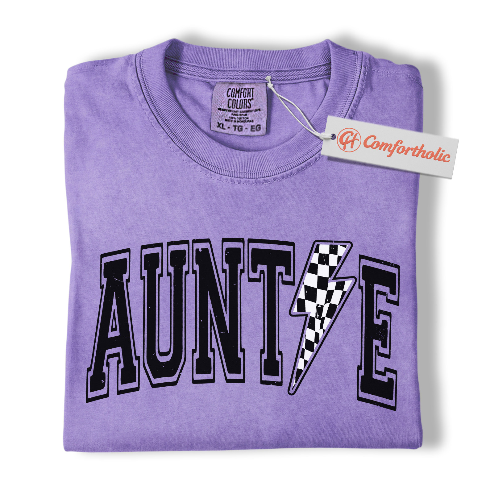 Auntie Shirt, Lightning Bolt Graphic Tee, Cool Checker Print Aunt T-Shirt, Trendy Comfort Colors Shirt - Image 20