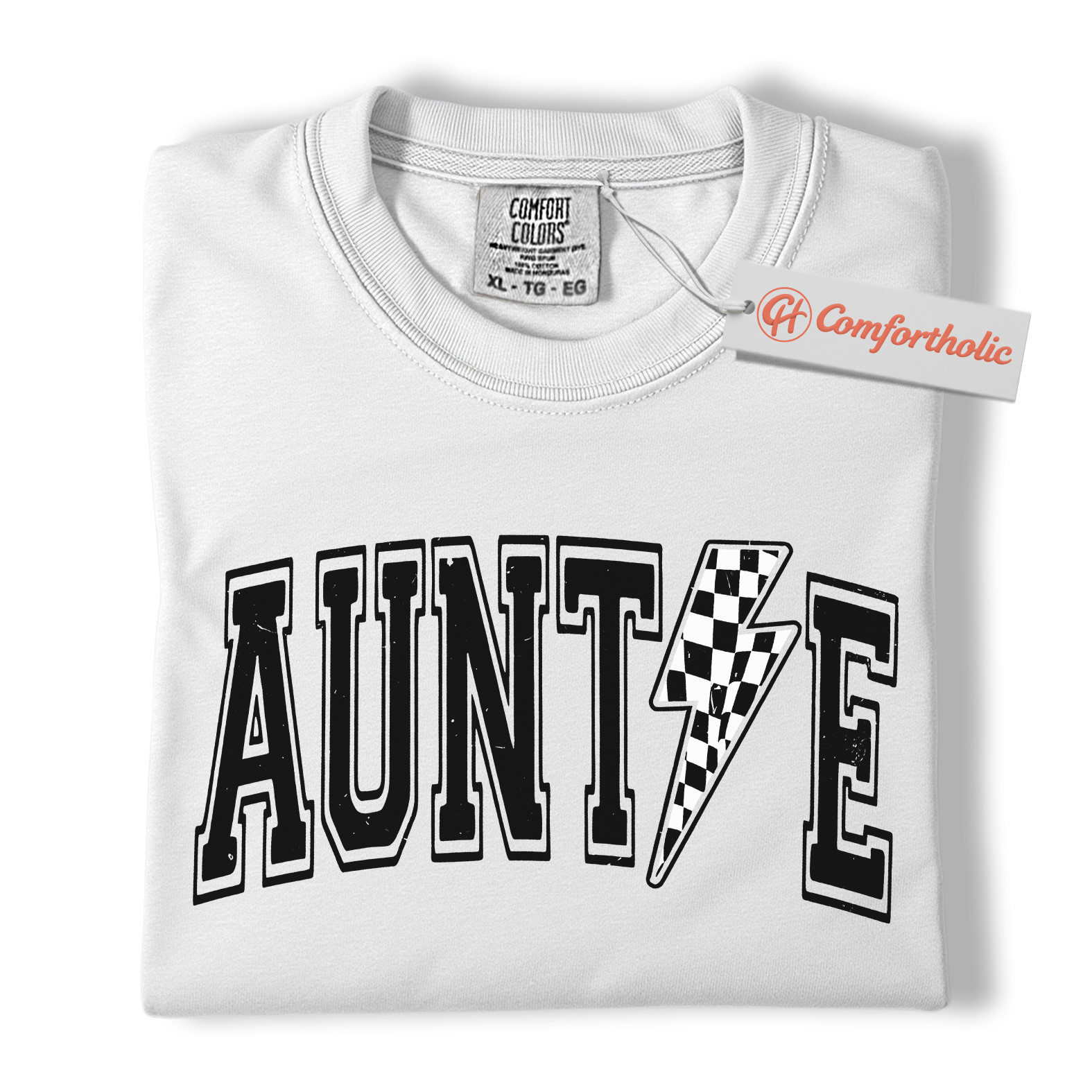 Auntie Shirt, Lightning Bolt Graphic Tee, Cool Checker Print Aunt T-Shirt, Trendy Comfort Colors Shirt - Image 2