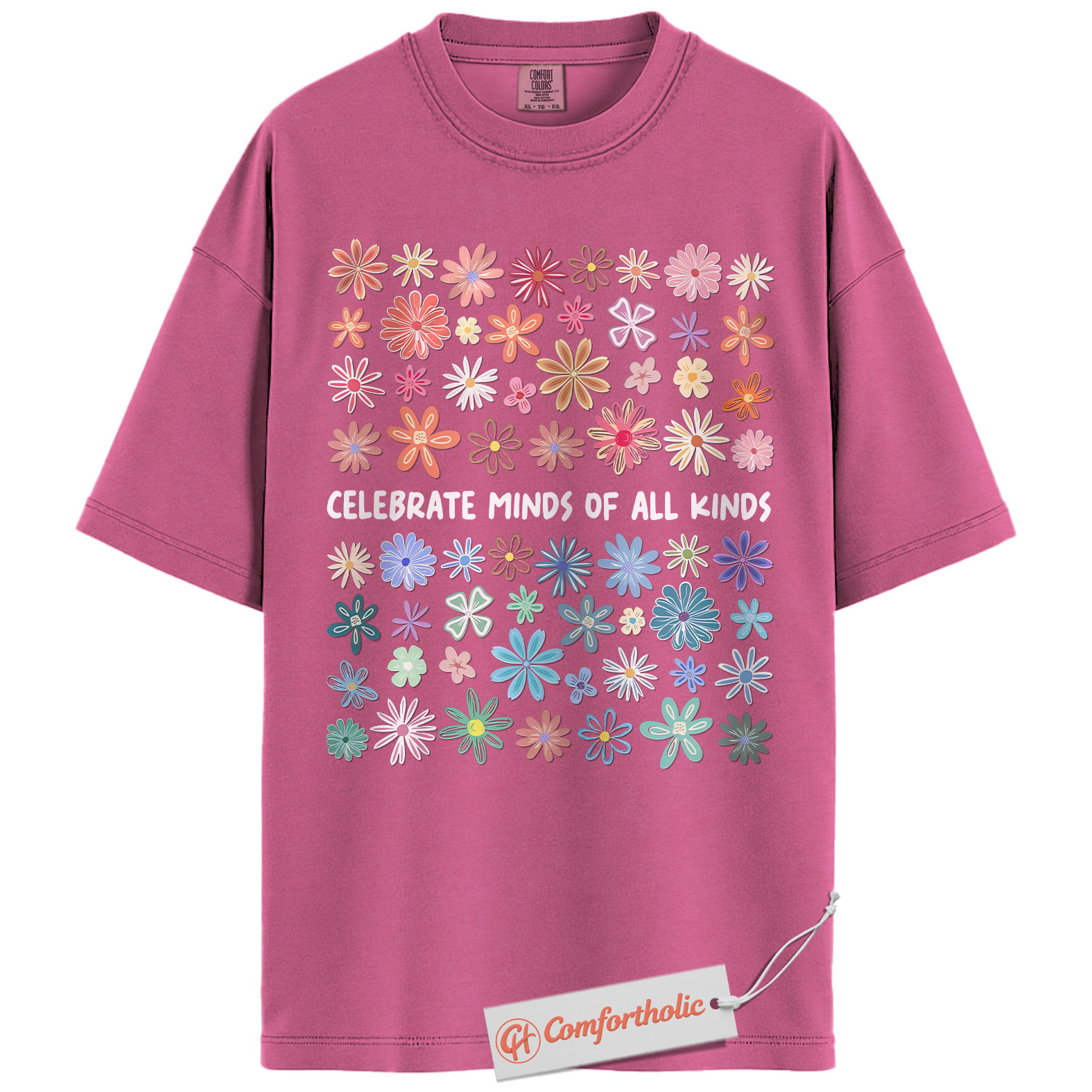 Celebrate Minds of All Kinds Shirt, Neurodiversity Awareness T-Shirt, Mental Health Positivity Tee, Colorful Flower Comfort Colors Shirt - Image 16