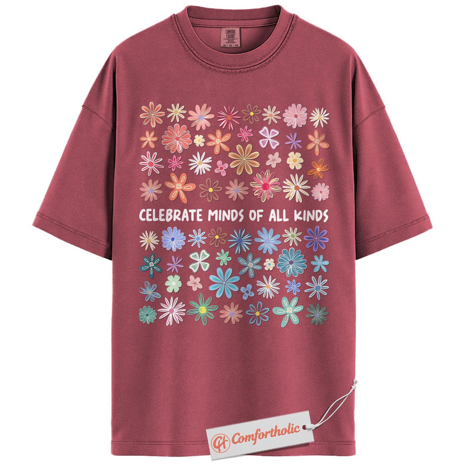 Celebrate Minds of All Kinds Shirt, Neurodiversity Awareness T-Shirt, Mental Health Positivity Tee, Colorful Flower Comfort Colors Shirt - Image 18