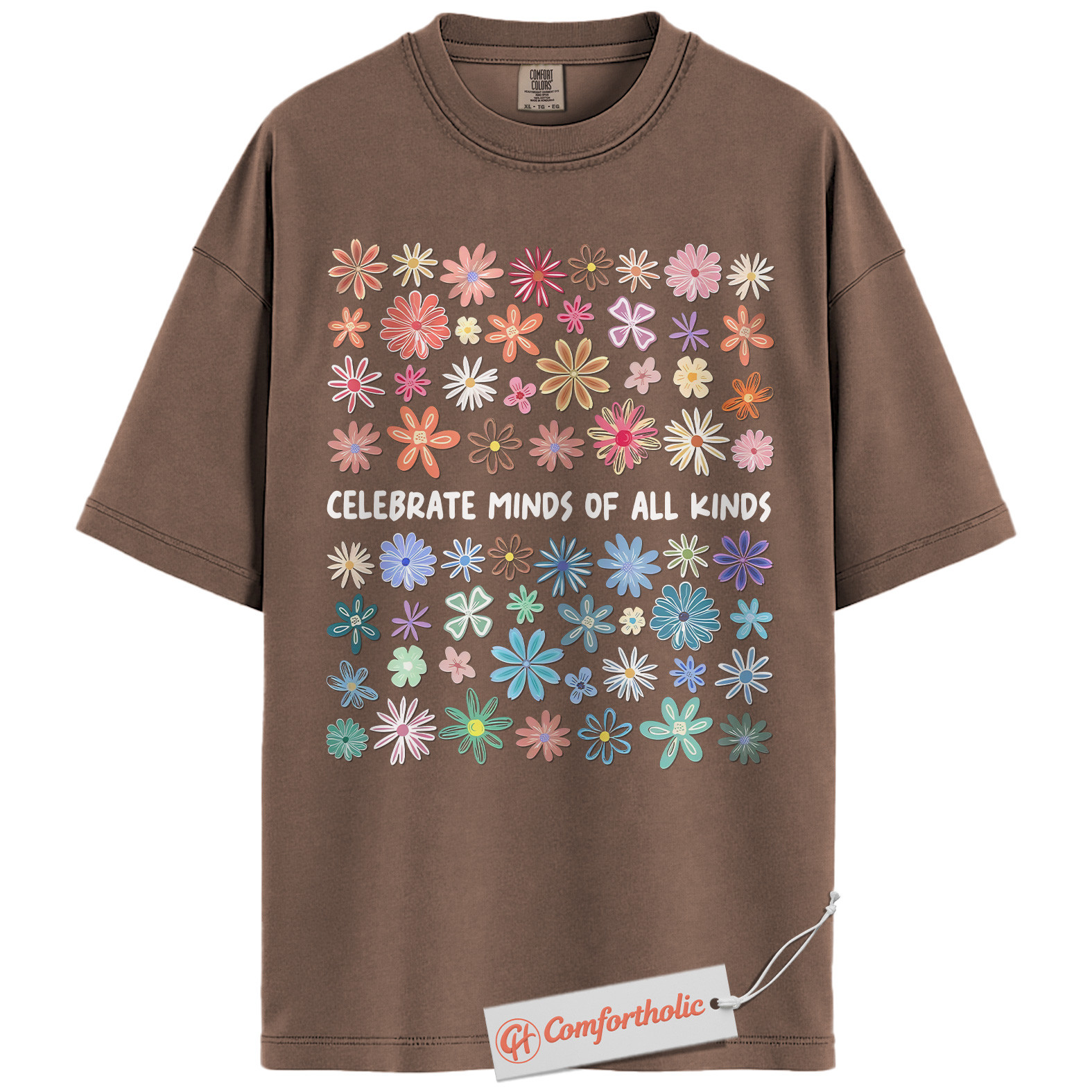 Celebrate Minds of All Kinds Shirt, Neurodiversity Awareness T-Shirt, Mental Health Positivity Tee, Colorful Flower Comfort Colors Shirt - Image 19
