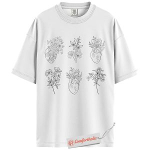 Alternative view of Heart Flower Shirt, Anatomical Heart Line Art Tee, Botanical Medical Illustration T-Shirt, Aesthetic Cardiology Comfort Colors Shirt