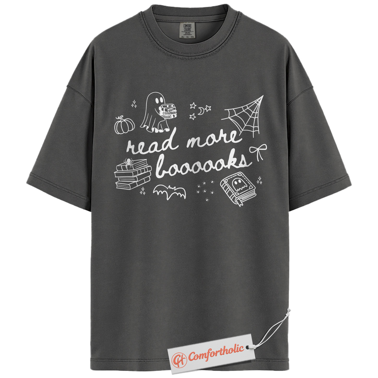 Read More Books Shirt, Cute Ghost Book Lover T-Shirt, Spooky Reading Graphic Tee, Fall Gift for Readers, Halloween Comfort Colors Shirt - Image 4