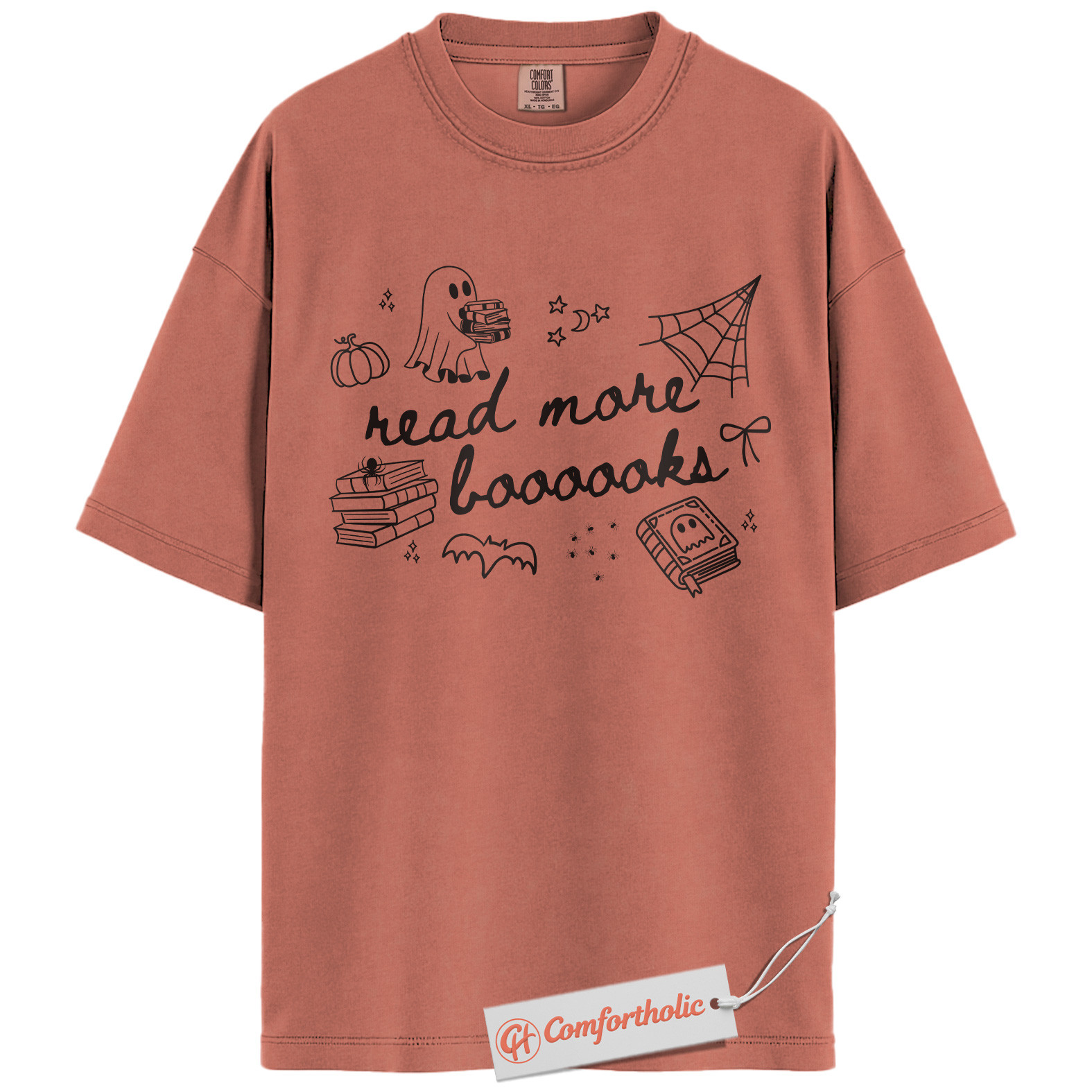 Read More Books Shirt, Cute Ghost Book Lover T-Shirt, Spooky Reading Graphic Tee, Fall Gift for Readers, Halloween Comfort Colors Shirt