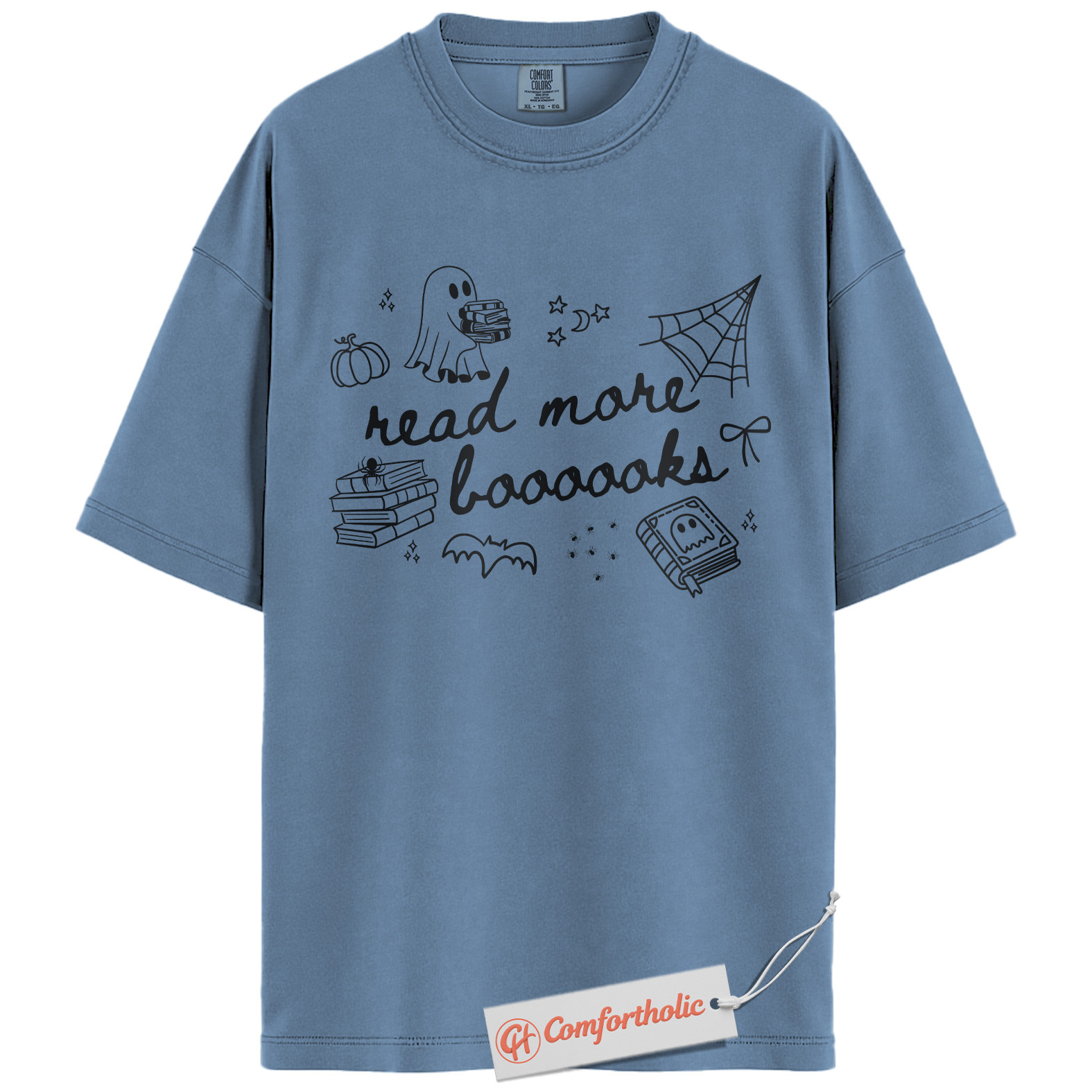 Read More Books Shirt, Cute Ghost Book Lover T-Shirt, Spooky Reading Graphic Tee, Fall Gift for Readers, Halloween Comfort Colors Shirt - Image 17