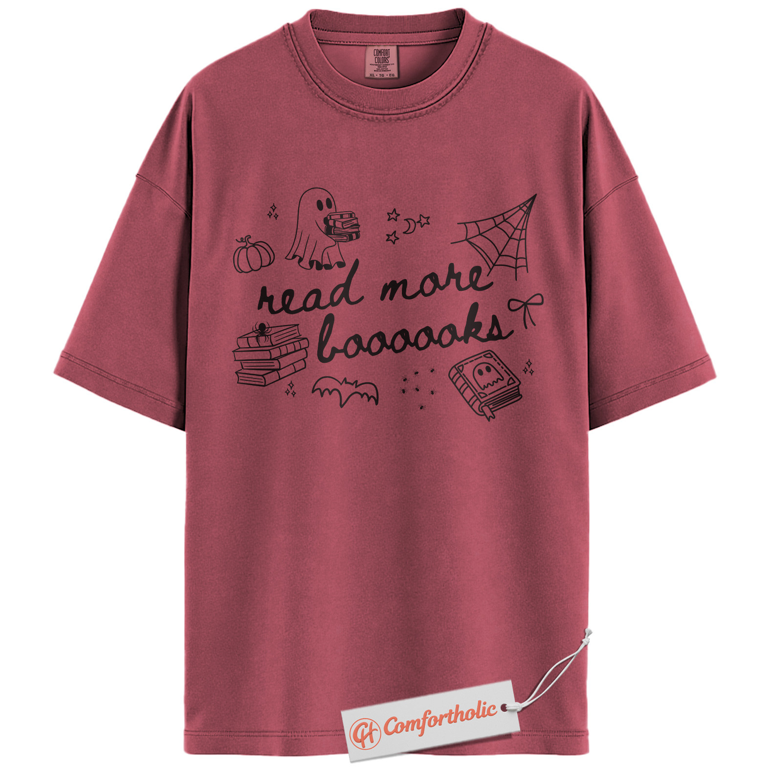 Read More Books Shirt, Cute Ghost Book Lover T-Shirt, Spooky Reading Graphic Tee, Fall Gift for Readers, Halloween Comfort Colors Shirt - Image 18