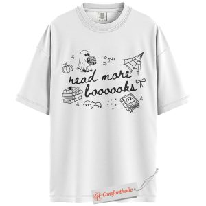 Alternative view of Read More Books Shirt, Cute Ghost Book Lover T-Shirt, Spooky Reading Graphic Tee, Fall Gift for Readers, Halloween Comfort Colors Shirt