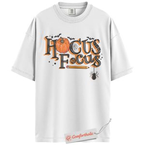 Alternative view of Hocus Focus Shirt, Cute Halloween Teacher T-Shirt, Funny Pumpkin and Spider Graphic Tee, Spooky Classroom Fall Gift, Education Comfort Colors Shirt