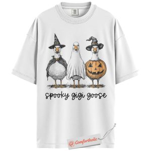 Alternative view of Spooky Gigi Goose Shirt, Funny Halloween Goose T-Shirt, Cute Pumpkin & Witch Costume Graphic Tee, Animal Lover Fall Gift, Grandma Comfort Colors Shirt