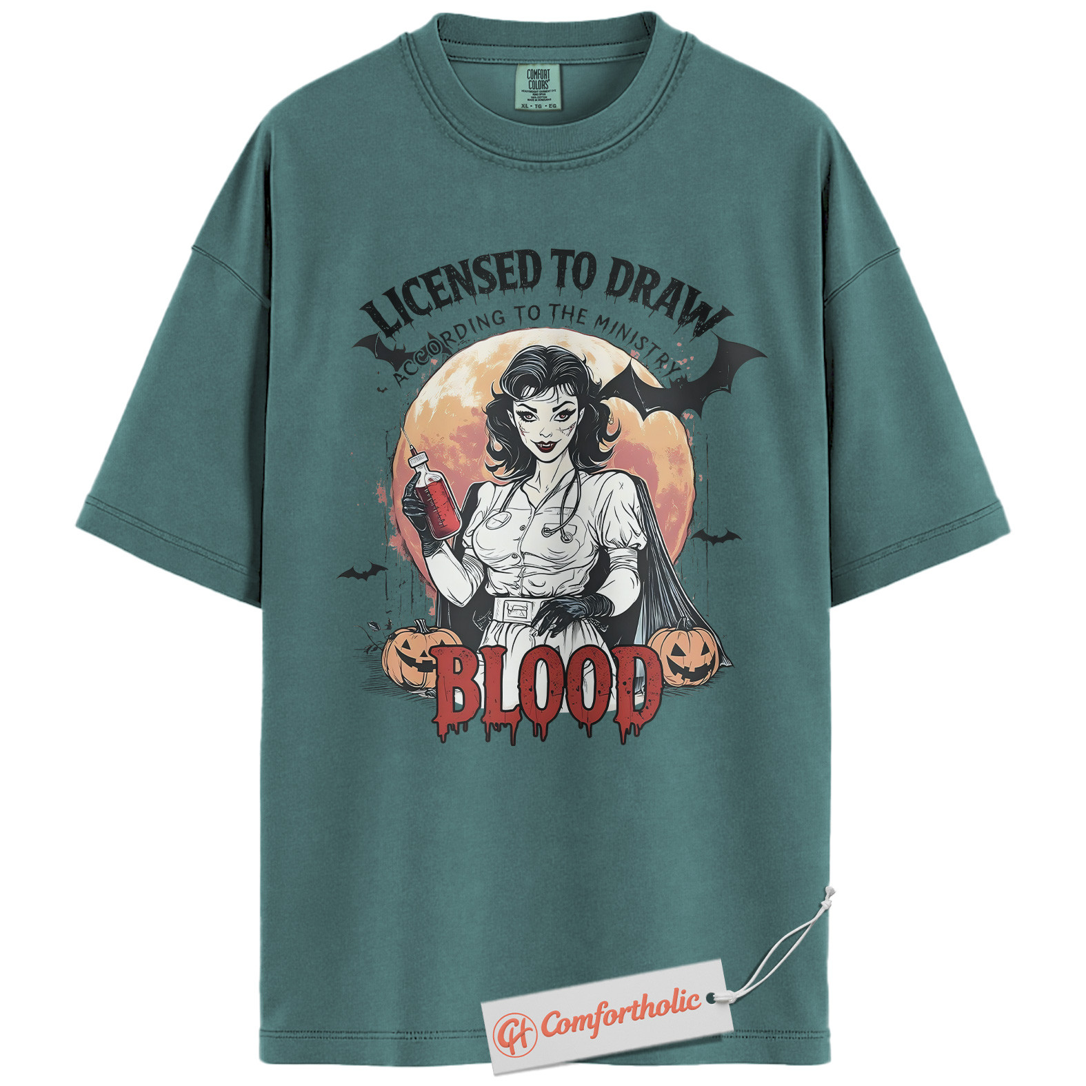 Licensed to Draw Blood Shirt, Funny Halloween Nurse T-Shirt, Retro Vampire Medical Graphic Tee, Creepy Spooky Horror Gift, Nurse Comfort Colors Shirt - Image 11