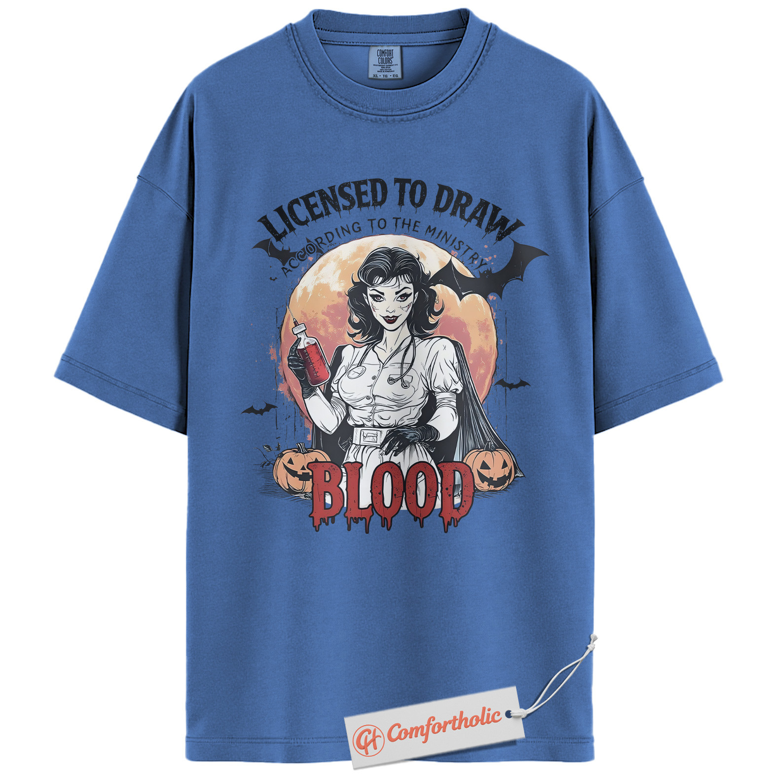 Licensed to Draw Blood Shirt, Funny Halloween Nurse T-Shirt, Retro Vampire Medical Graphic Tee, Creepy Spooky Horror Gift, Nurse Comfort Colors Shirt - Image 12