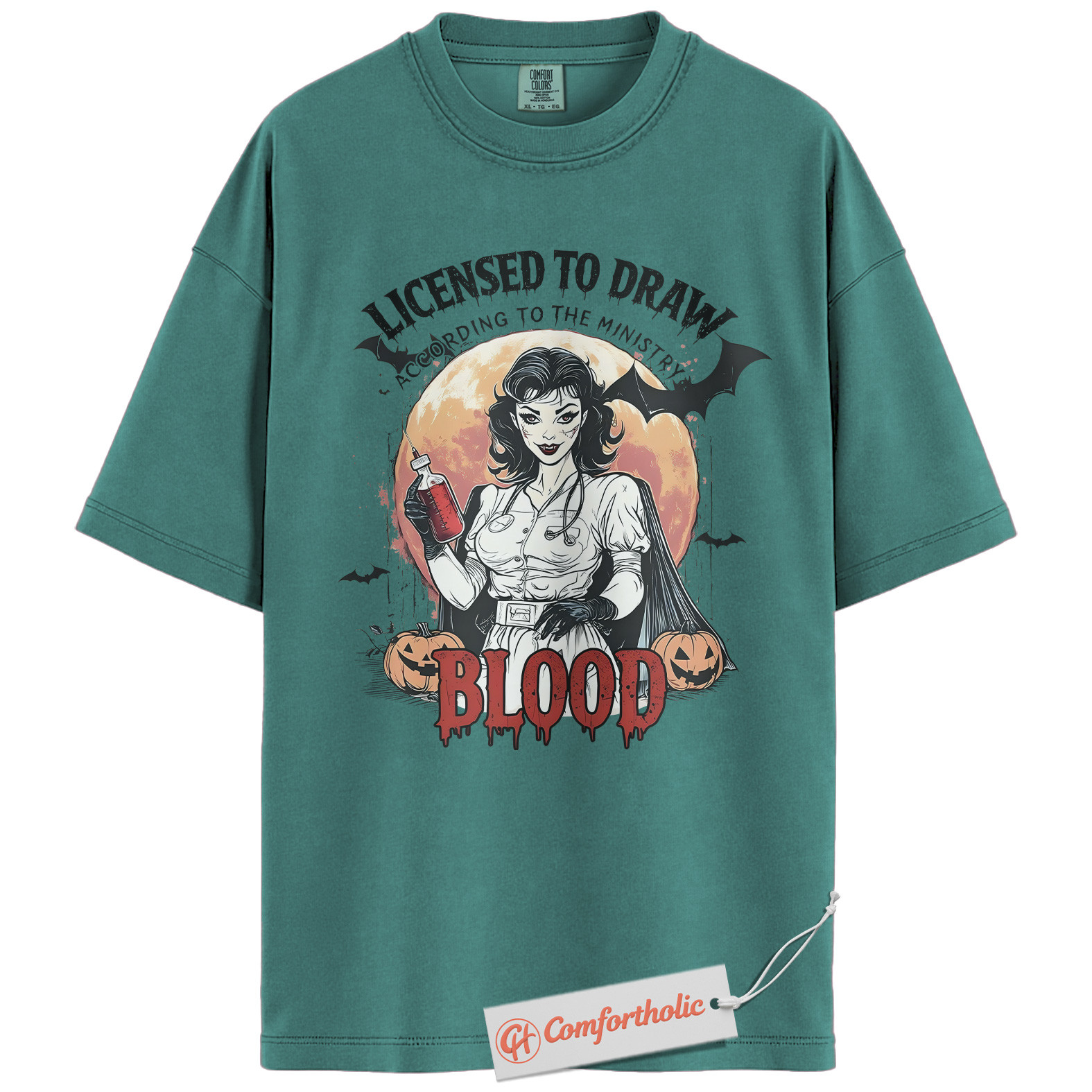 Licensed to Draw Blood Shirt, Funny Halloween Nurse T-Shirt, Retro Vampire Medical Graphic Tee, Creepy Spooky Horror Gift, Nurse Comfort Colors Shirt - Image 13