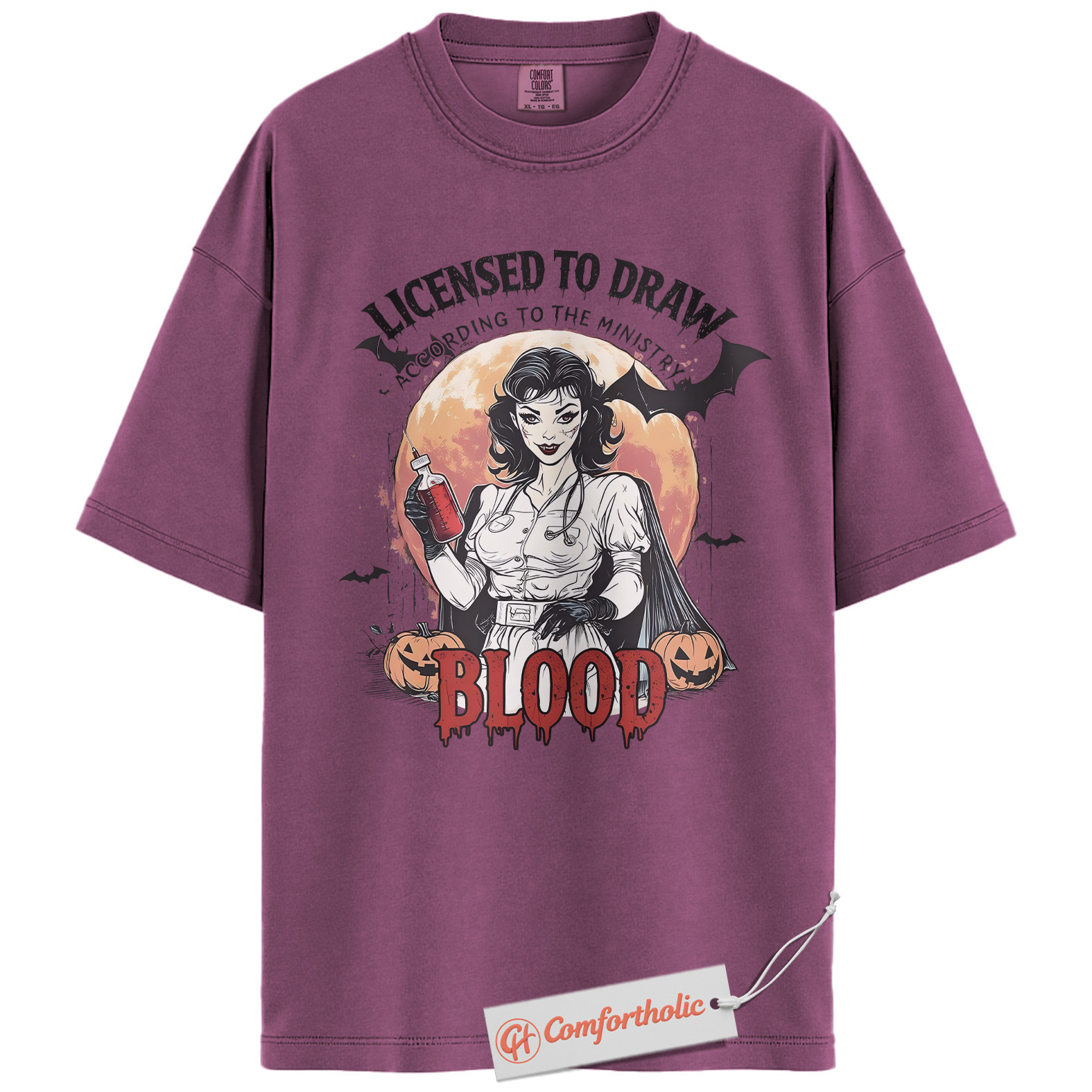 Licensed to Draw Blood Shirt, Funny Halloween Nurse T-Shirt, Retro Vampire Medical Graphic Tee, Creepy Spooky Horror Gift, Nurse Comfort Colors Shirt - Image 15