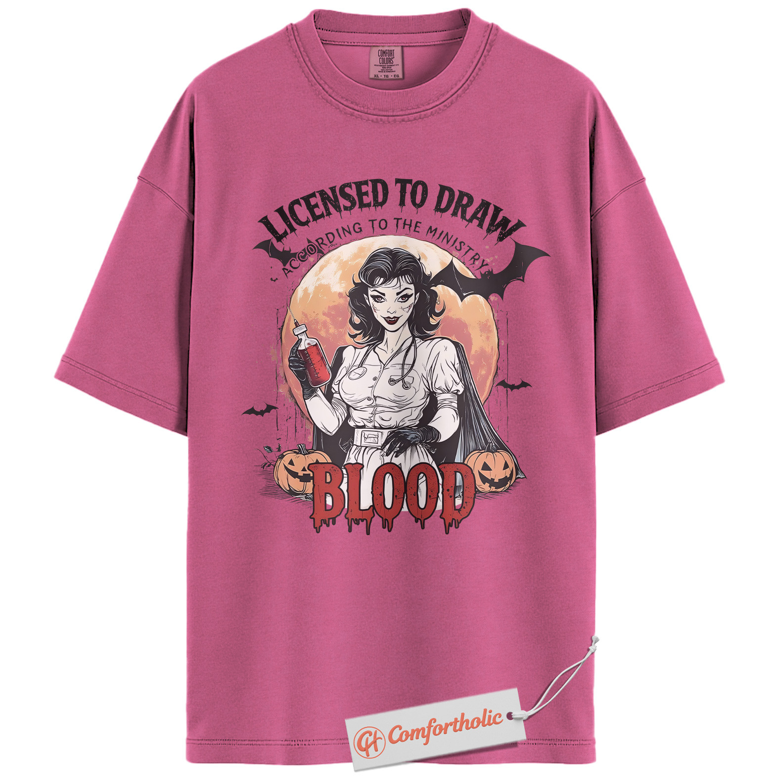 Licensed to Draw Blood Shirt, Funny Halloween Nurse T-Shirt, Retro Vampire Medical Graphic Tee, Creepy Spooky Horror Gift, Nurse Comfort Colors Shirt - Image 16