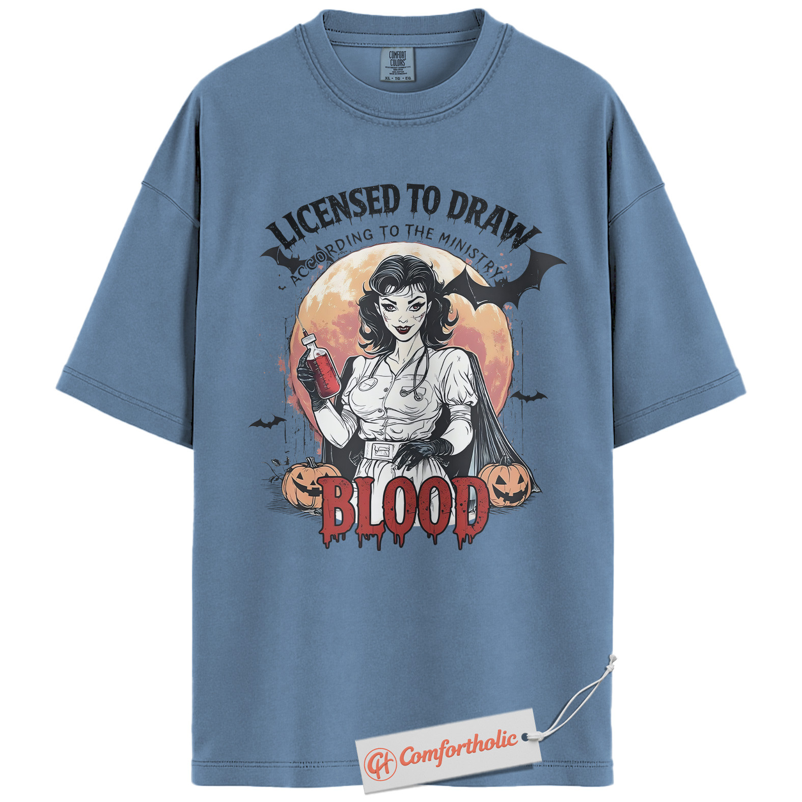 Licensed to Draw Blood Shirt, Funny Halloween Nurse T-Shirt, Retro Vampire Medical Graphic Tee, Creepy Spooky Horror Gift, Nurse Comfort Colors Shirt - Image 17