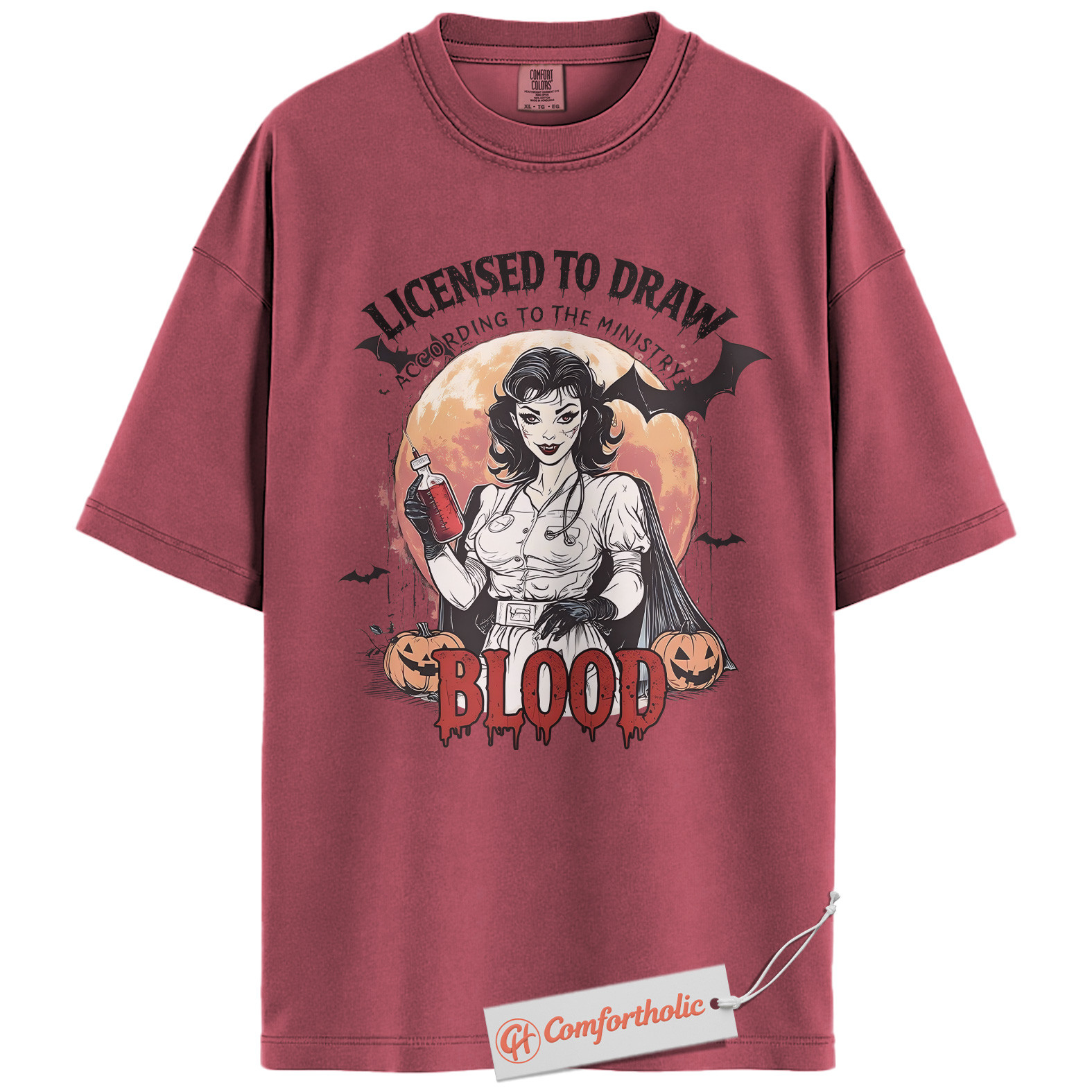 Licensed to Draw Blood Shirt, Funny Halloween Nurse T-Shirt, Retro Vampire Medical Graphic Tee, Creepy Spooky Horror Gift, Nurse Comfort Colors Shirt - Image 18