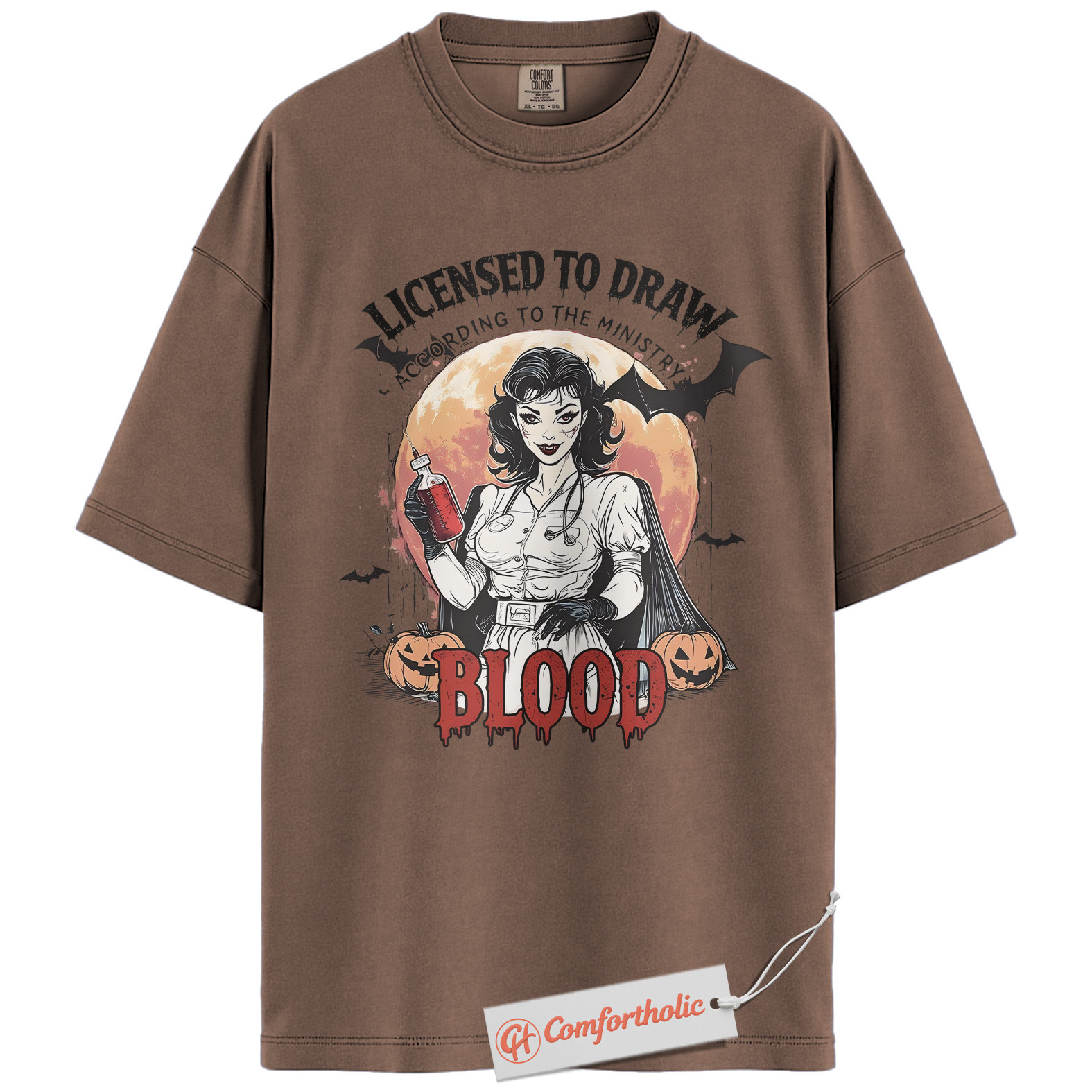 Licensed to Draw Blood Shirt, Funny Halloween Nurse T-Shirt, Retro Vampire Medical Graphic Tee, Creepy Spooky Horror Gift, Nurse Comfort Colors Shirt - Image 19