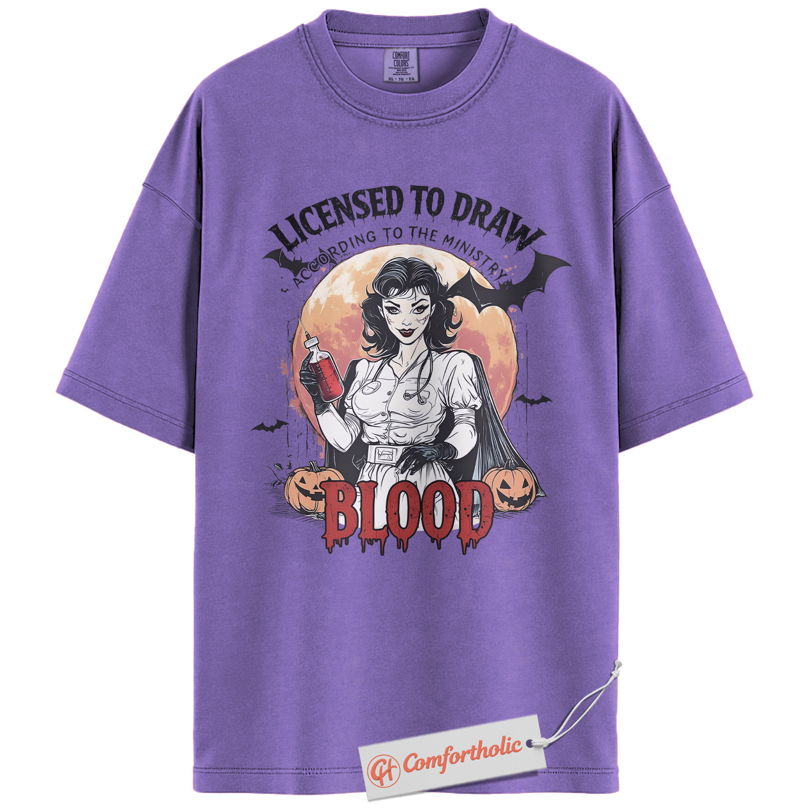 Licensed to Draw Blood Shirt, Funny Halloween Nurse T-Shirt, Retro Vampire Medical Graphic Tee, Creepy Spooky Horror Gift, Nurse Comfort Colors Shirt - Image 20