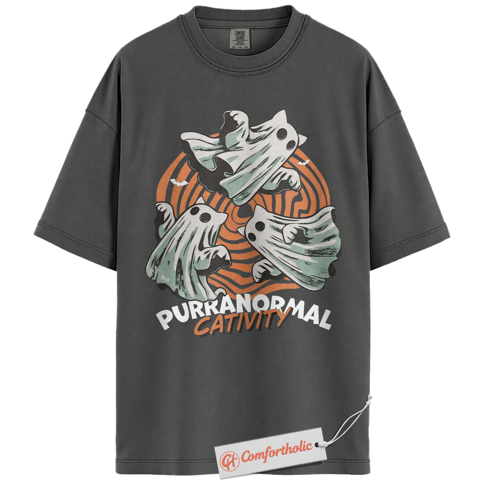 Purranormal Cativity Shirt, Funny Halloween Cat T-Shirt, Cute Ghost Kitty Graphic Tee, Spooky Animal Lover Pun Gift, Cute Cat Comfort Colors Shirt - Image 4