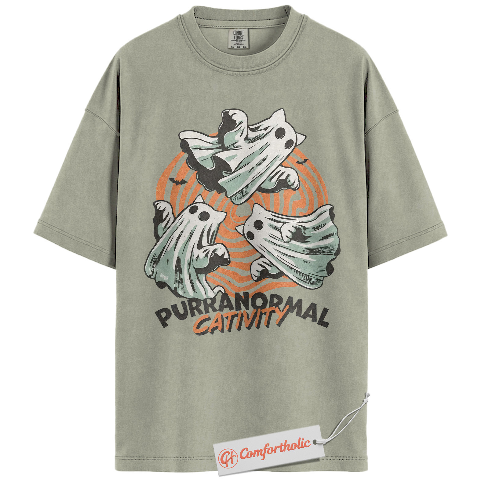 Purranormal Cativity Shirt, Funny Halloween Cat T-Shirt, Cute Ghost Kitty Graphic Tee, Spooky Animal Lover Pun Gift, Cute Cat Comfort Colors Shirt - Image 6