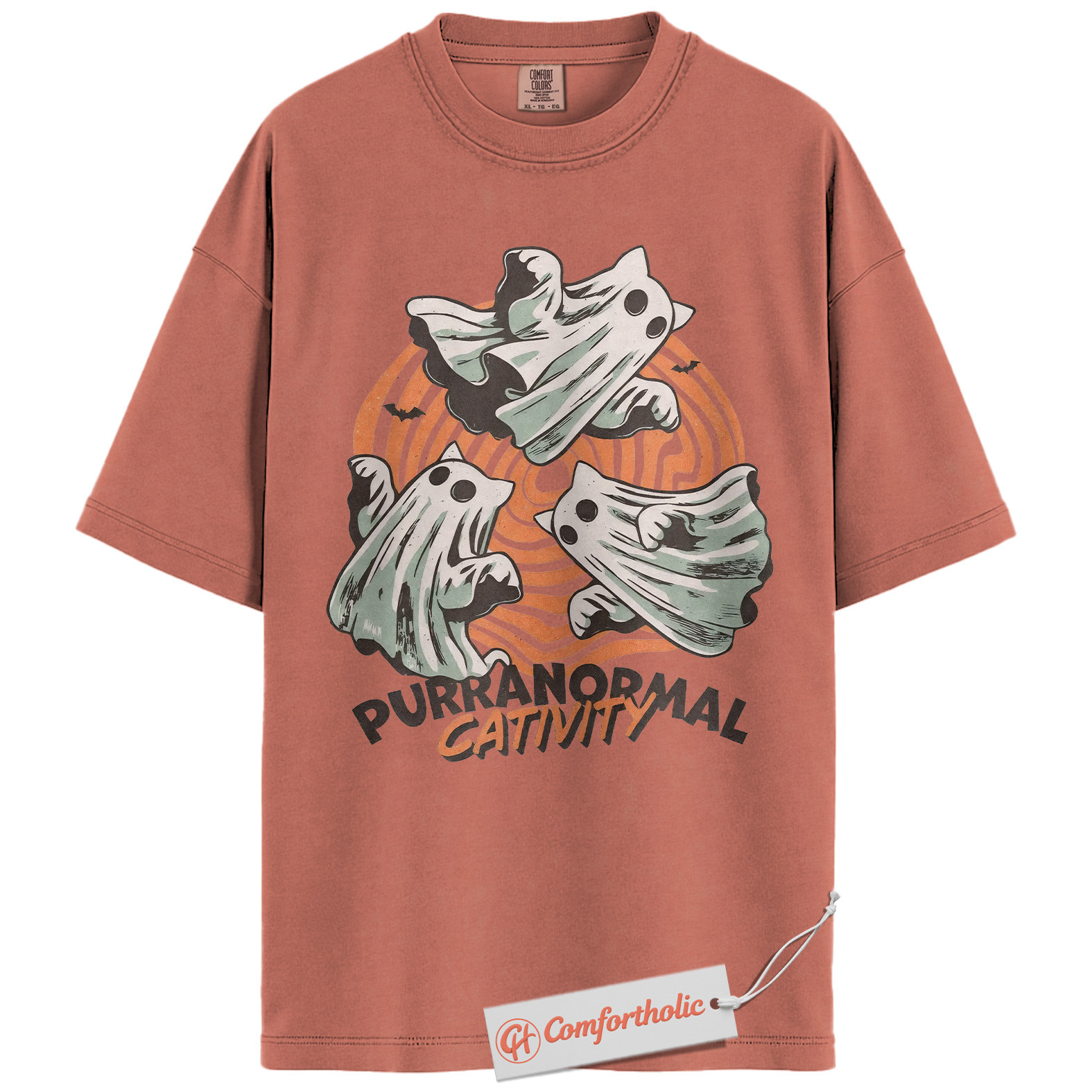 Purranormal Cativity Shirt, Funny Halloween Cat T-Shirt, Cute Ghost Kitty Graphic Tee, Spooky Animal Lover Pun Gift, Cute Cat Comfort Colors Shirt - Image 7
