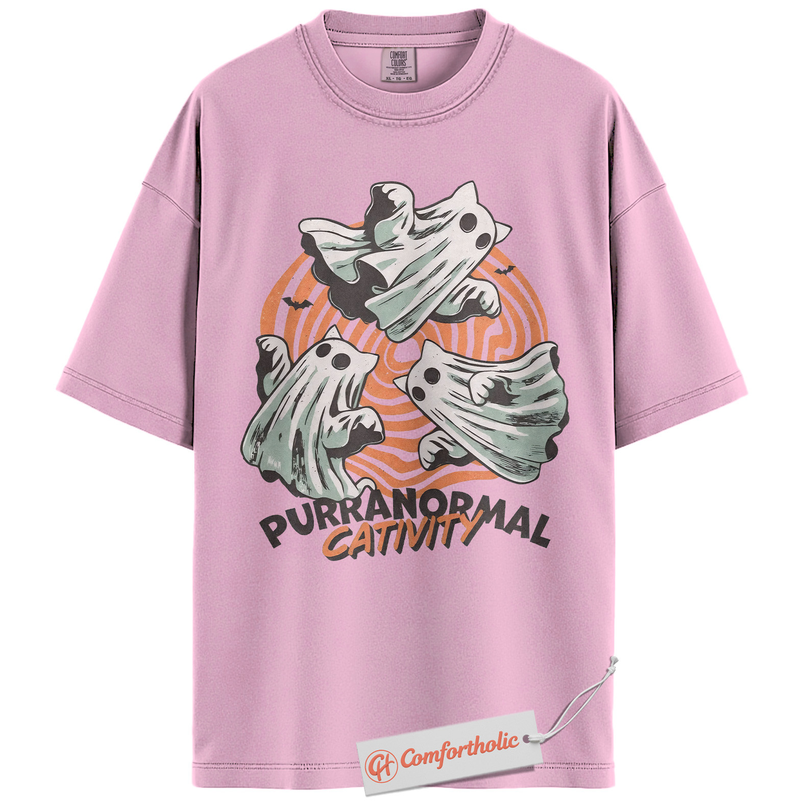 Purranormal Cativity Shirt, Funny Halloween Cat T-Shirt, Cute Ghost Kitty Graphic Tee, Spooky Animal Lover Pun Gift, Cute Cat Comfort Colors Shirt - Image 8