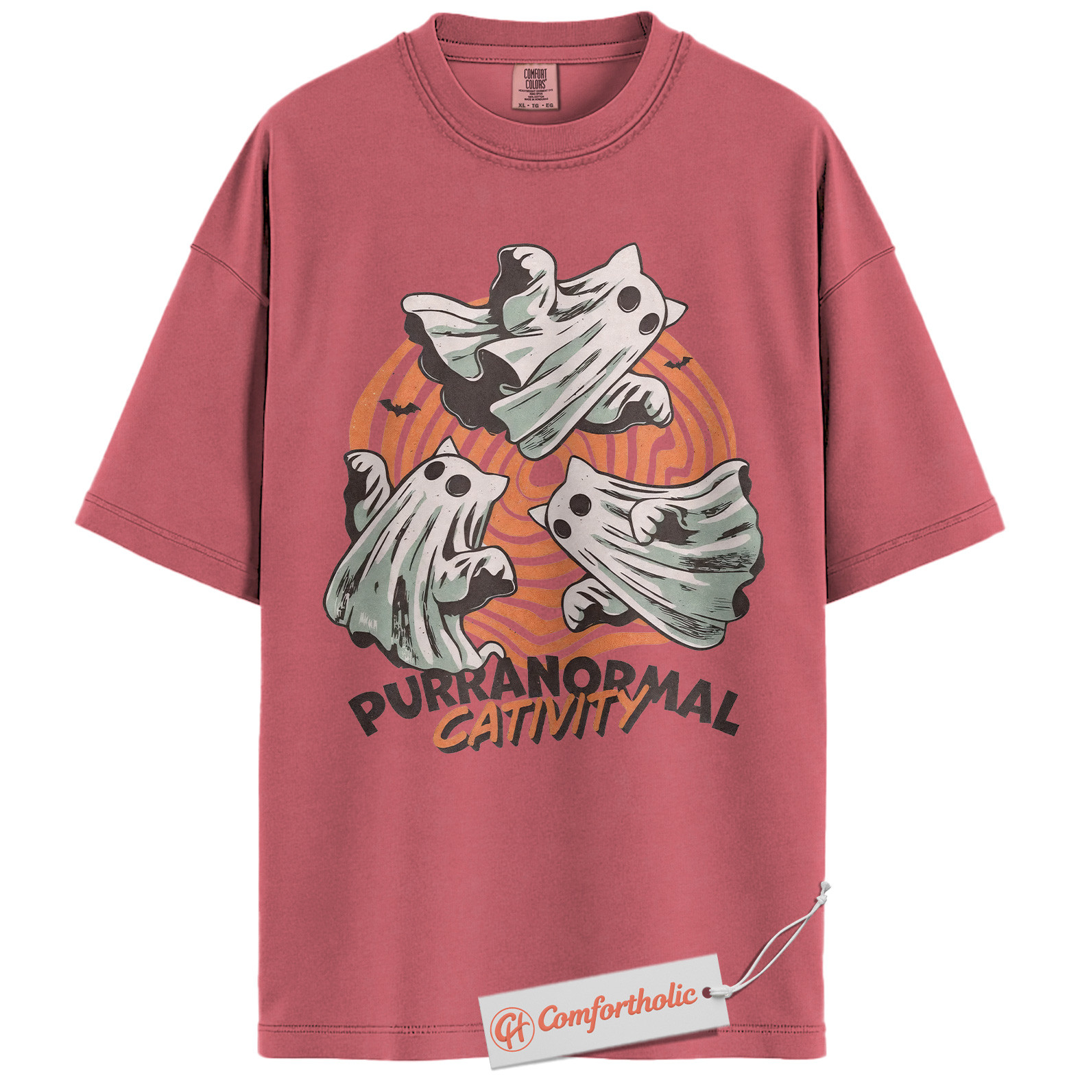 Purranormal Cativity Shirt, Funny Halloween Cat T-Shirt, Cute Ghost Kitty Graphic Tee, Spooky Animal Lover Pun Gift, Cute Cat Comfort Colors Shirt - Image 9