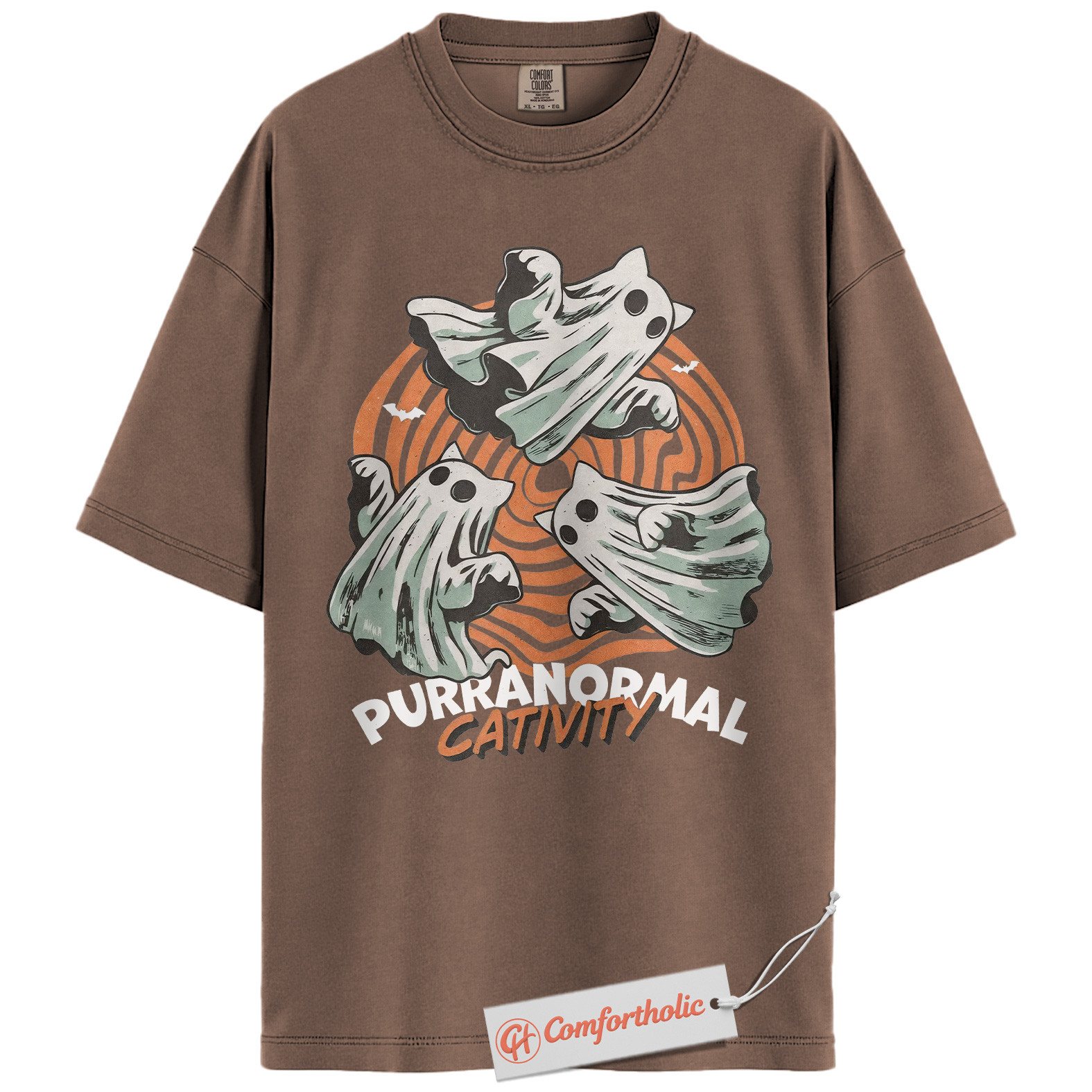 Purranormal Cativity Shirt, Funny Halloween Cat T-Shirt, Cute Ghost Kitty Graphic Tee, Spooky Animal Lover Pun Gift, Cute Cat Comfort Colors Shirt - Image 19