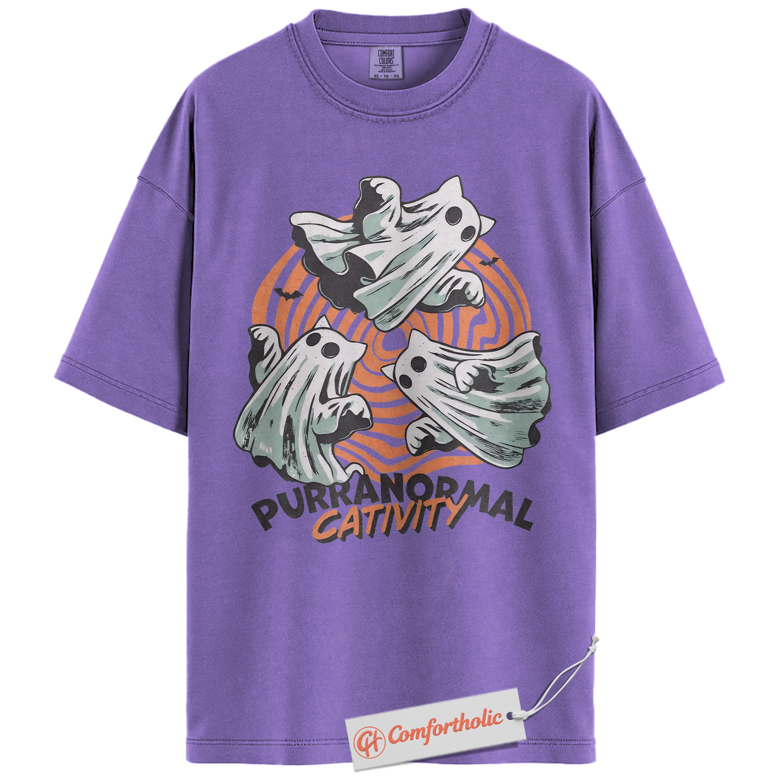 Purranormal Cativity Shirt, Funny Halloween Cat T-Shirt, Cute Ghost Kitty Graphic Tee, Spooky Animal Lover Pun Gift, Cute Cat Comfort Colors Shirt - Image 20