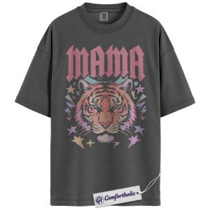 Alternative view of Mama Tiger Shirt, Retro Rock Mom T-Shirt, Cute Animal Graphic Tee, Strong Mama Life Gift for Mothers, Family Comfort Colors Shirt