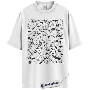 Alternative view of Halloween Raccoon Ghost Shirt, Cute Spooky Animal Lover T-Shirt, Funny Pumpkin Bat Graphic Tee, Fall Wildlife Gift, Trash Panda Comfort Colors Shirt