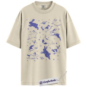 Cosmic Bunny Shirt, Cute Rabbit and Moon T-Shirt, Aesthetic Space Animal Graphic Tee, Starry Night Wildlife Gift, Bunny Comfort Colors Shirt