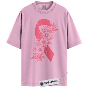 Breast Cancer Awareness Shirt, Pink Ribbon Floral T-Shirt, Support Survivor Graphic Tee, October Awareness Month Gift, Cancer Support Comfort Colors Shirt