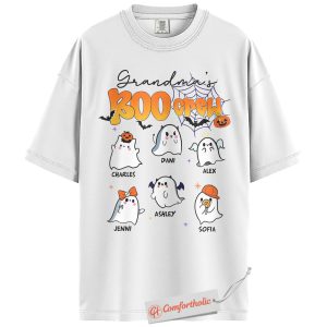 Alternative view of Grandma’s Boo Crew Shirt, Custom Grandkids Name Halloween T-Shirt, Personalized Family Ghost Graphic Tee, Spooky Fall Comfort Colors Shirt