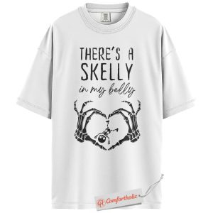 Alternative view of There’s a Skelly in My Belly Shirt, Funny Halloween Pregnancy T-Shirt, Cute Maternity Skeleton Graphic Tee, Spooky Mom-to-Be Gift, Halloween Comfort Colors Shirt