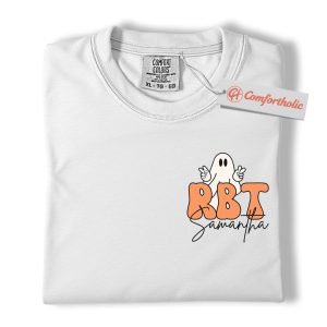 Alternative view of Custom RBT Halloween Shirt, Personalized Registered Behavior Technician T-Shirt with Name, Cute Ghost Graphic Work Tee, Spooky Fall Gift, Halloween Comfort Colors Shirt