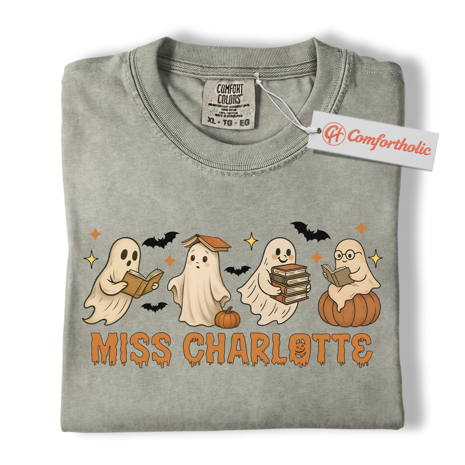 Custom Teacher Halloween Shirt, Personalized Ghost Book Reading T-Shirt with Name, Cute Spooky Classroom Graphic Tee, Fall Gift for Educators, Book Lover Comfort Colors Shirt - Image 7
