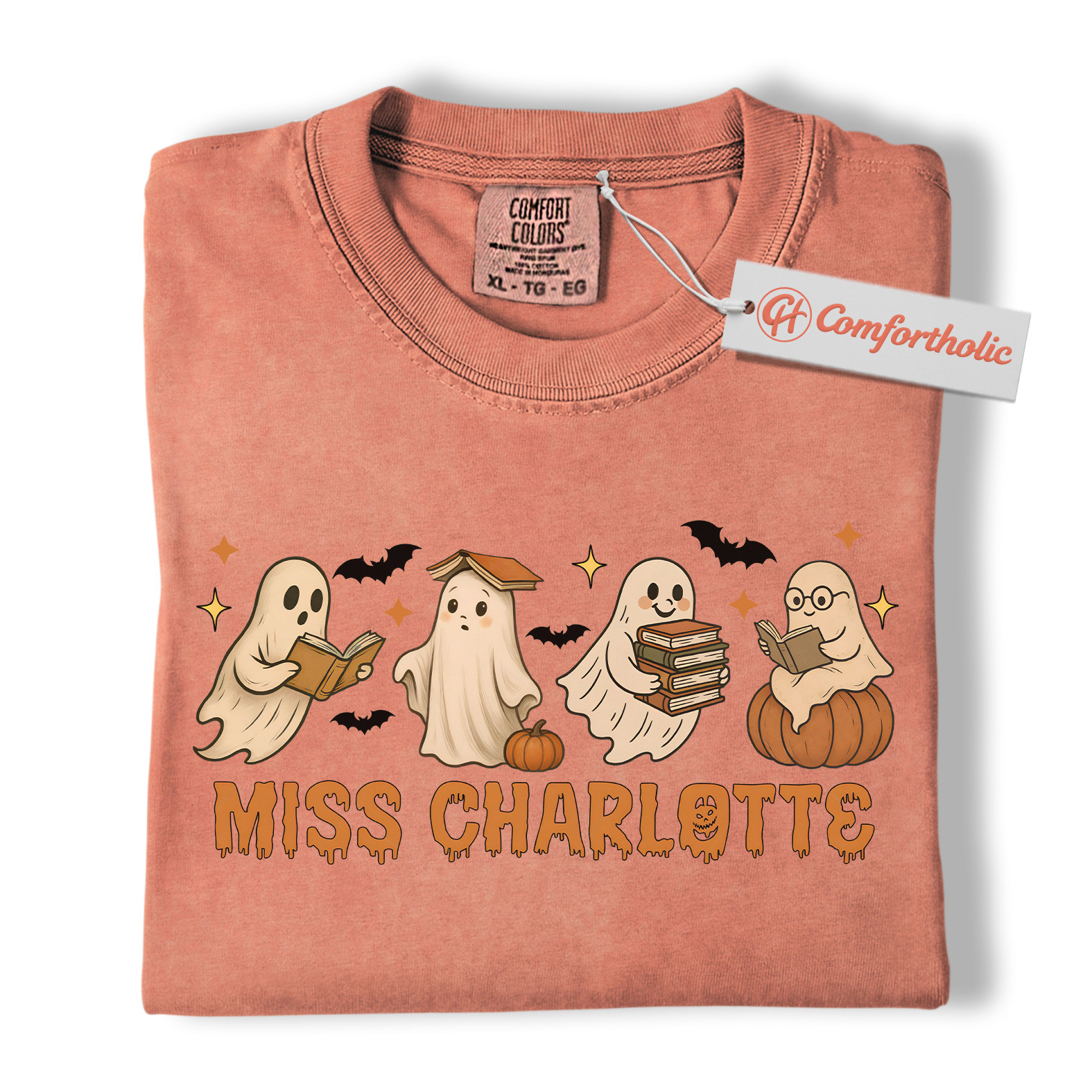Custom Teacher Halloween Shirt, Personalized Ghost Book Reading T-Shirt with Name, Cute Spooky Classroom Graphic Tee, Fall Gift for Educators, Book Lover Comfort Colors Shirt - Image 8