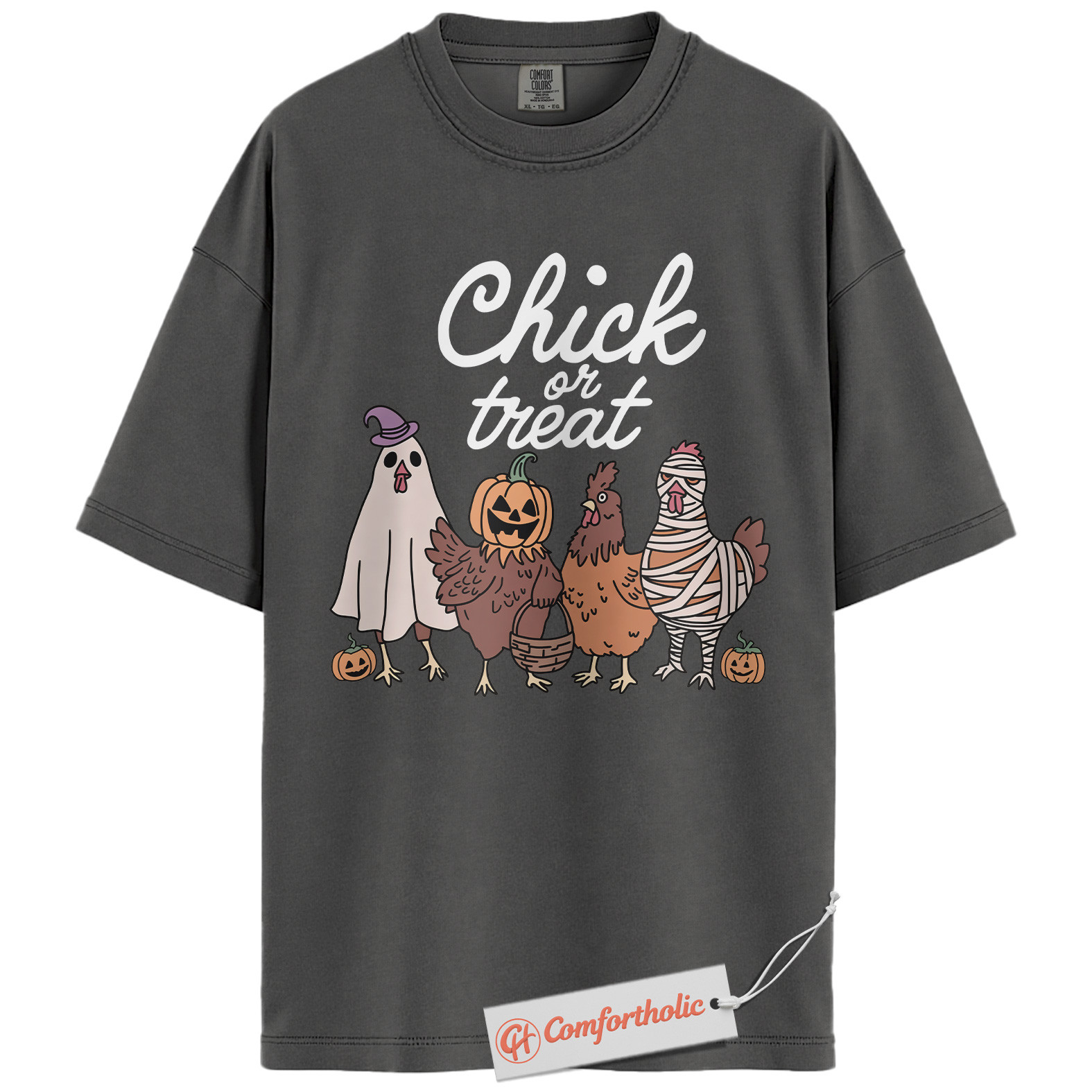 Chick or Treat Shirt, Funny Halloween Chicken T-Shirt, Farm Animal Costume Graphic Tee, Cute Fall Gift for Farmers, Halloween Comfort Colors Shirt - Image 4