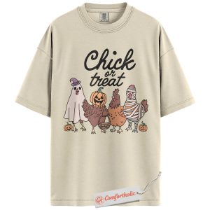 Chick or Treat Shirt, Funny Halloween Chicken T-Shirt, Farm Animal Costume Graphic Tee, Cute Fall Gift for Farmers, Halloween Comfort Colors Shirt
